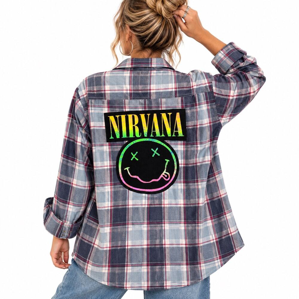 Weatherproof Vintage Upcycled Nirvana Plaid Flannel Shirt Sz L